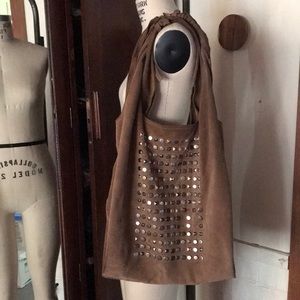 CYNTHIA VINCENT Brown Suede Hobo Bag. Grommets. Vintage ✩